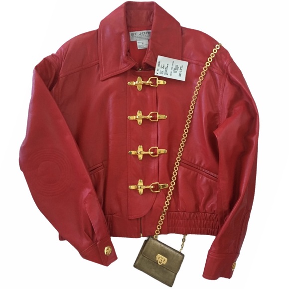 St. John Jackets & Blazers - Vintage 90’s ψ St John Collection ψ Nautical Leather Jacket ψ Gold Logo Hardware